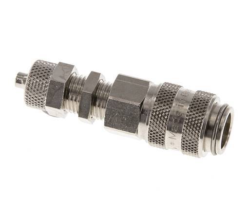 Latón niquelado DN 5 Racor de acoplamiento de aire 4x6 mm Tuerca de unión Pasamuros