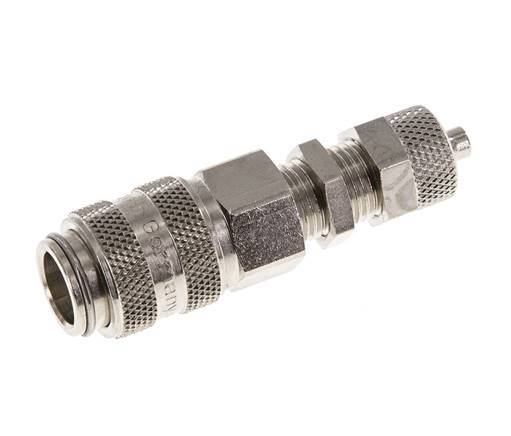 Latón niquelado DN 5 Racor de acoplamiento de aire 4x6 mm Tuerca de unión Pasamuros
