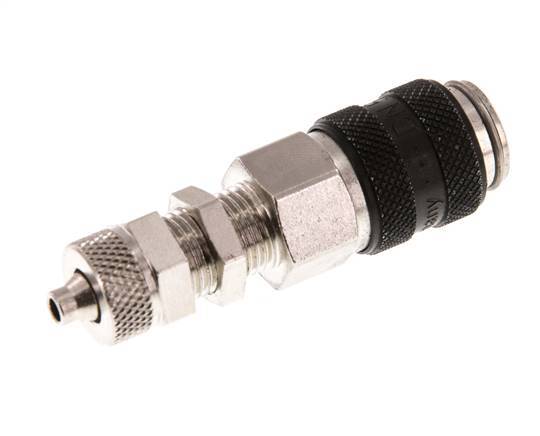 Latón niquelado DN 5 Negro Racor de acoplamiento de aire 4x6 mm Tuerca de unión Pasamuros
