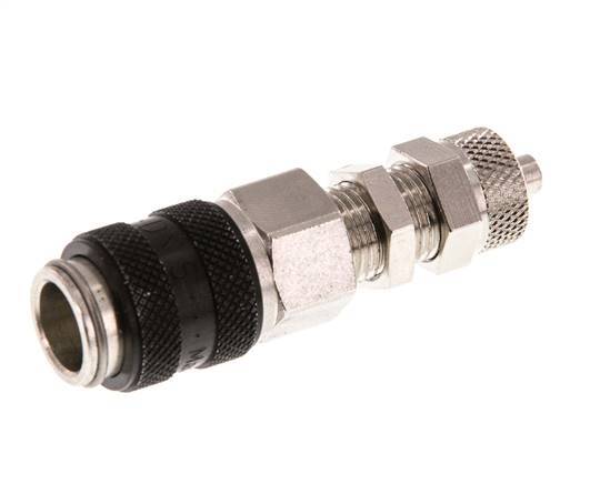 Latón niquelado DN 5 Negro Racor de acoplamiento de aire 4x6 mm Tuerca de unión Pasamuros
