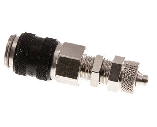 Latón niquelado DN 5 Negro Racor de acoplamiento de aire 4x6 mm Tuerca de unión Pasamuros