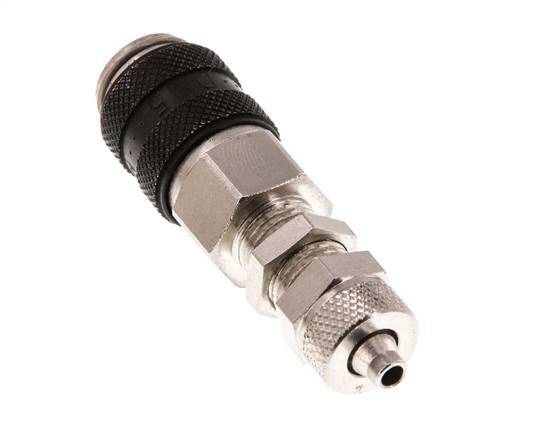 Latón niquelado DN 5 Negro Racor de acoplamiento de aire 4x6 mm Tuerca de unión Pasamuros