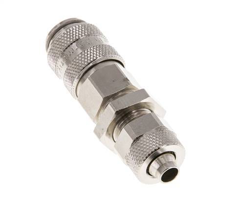 Latón niquelado DN 5 Racor de acoplamiento de aire Tuerca de unión 6x8 mm Pasamuros de cierre doble