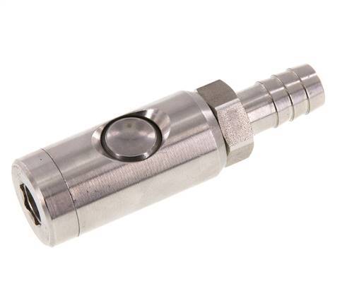 Enchufe de seguridad de acero inoxidable 316L DN 7,4 con botón pulsador Pilar para manguera de 13 mm