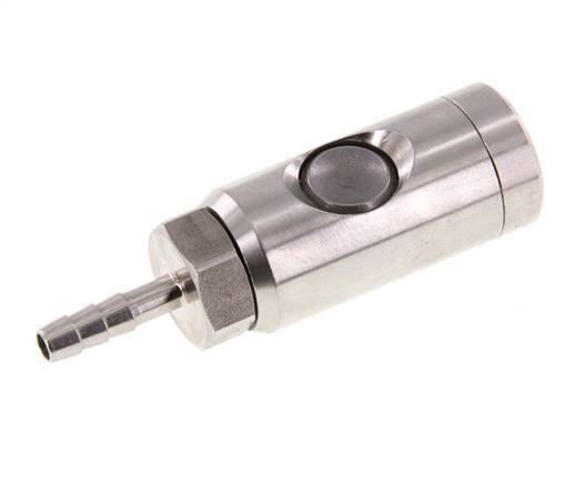 Enchufe de seguridad de acero inoxidable 316L DN 7,4 con botón pulsador Pilar para manguera de 6 mm