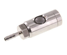 Enchufe de seguridad de acero inoxidable 316L DN 7,4 con botón pulsador Pilar para manguera de 6 mm