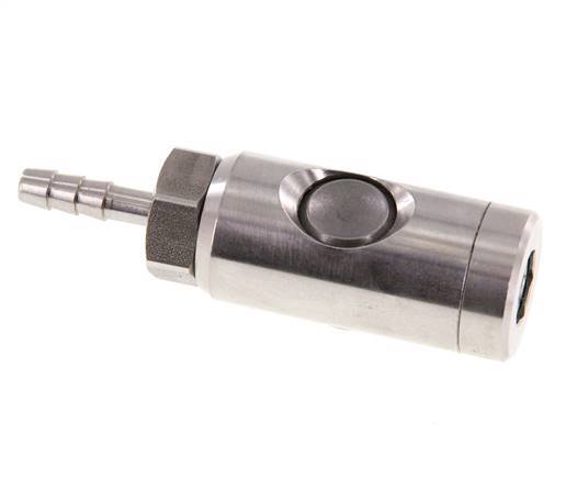 Enchufe de seguridad de acero inoxidable 316L DN 7,4 con botón pulsador Pilar para manguera de 6 mm
