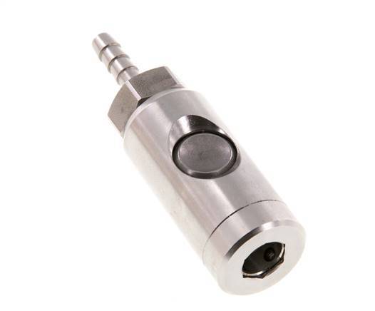 Enchufe de seguridad de acero inoxidable 316L DN 7,4 con botón pulsador Pilar para manguera de 6 mm