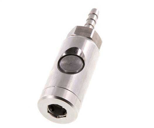 Enchufe de seguridad de acero inoxidable 316L DN 7,4 con botón pulsador Pilar para manguera de 6 mm