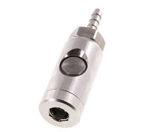Enchufe de seguridad de acero inoxidable 316L DN 7,4 con botón pulsador Pilar para manguera de 6 mm