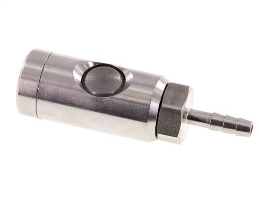 Enchufe de seguridad de acero inoxidable 316L DN 7,4 con botón pulsador Pilar para manguera de 6 mm