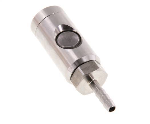 Enchufe de seguridad de acero inoxidable 316L DN 7,4 con botón pulsador Pilar para manguera de 6 mm
