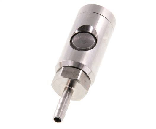 Enchufe de seguridad de acero inoxidable 316L DN 7,4 con botón pulsador Pilar para manguera de 6 mm