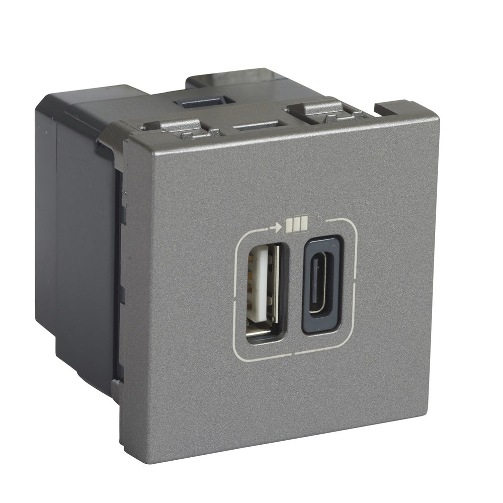 Legrand Mosaic Cargador USB Tipo A+C 2 Módulos Aluminio - 079392