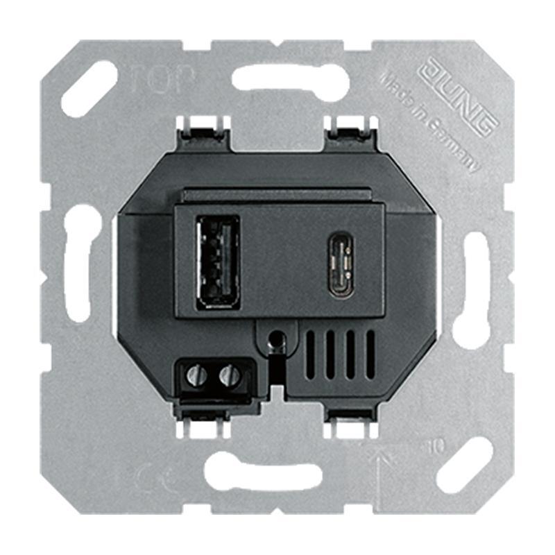 Jung Toma de carga USB tipo A y C Negra - USB15CASW