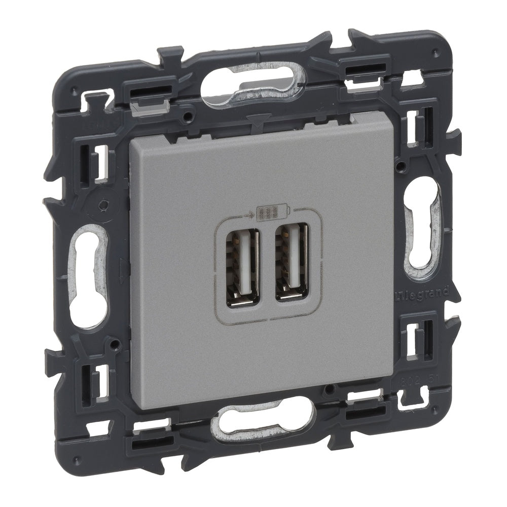 Legrand Válvula Con 2 USB Tipo A Totalmente Montado Dispositivo De Aluminio - 741331