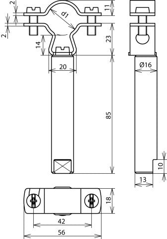 Soporte de conductores Dehn con barra para HVI Cond D20-23mm L85mm StSt - 253279