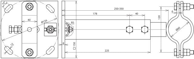 Dehn Soporte De Montaje Ajustable Para Tubos D 60mm Rango 250-350mm - 105345