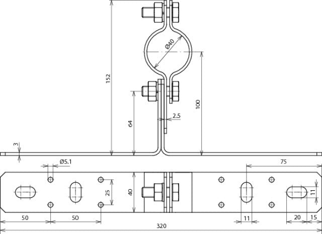 Soporte de montaje Dehn WB D40 WA V2A con cala para tubos - 105140