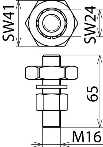 Conector tipo atornillado con perno roscado M16x65mm y tuerca - 750500