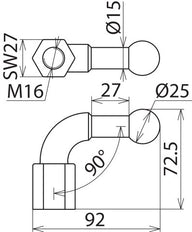 Punta esférica fija Dehn D25mm acodada 90 grados con rosca hembra M16 - 757600