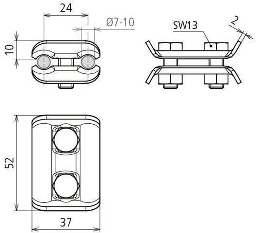 Dehn Conector Paralelo PV 7.10 SKM8X20 CU Para RD 7-10mm - 307007