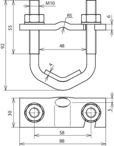 Dehn Abrazadera De Perno En U Para D 16-48mm Para Rd 10mm Y Fl 30-40mm - 308045