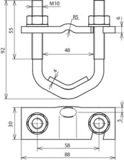 Dehn Abrazadera De Perno En U Para D 16-48mm Para Rd 10mm Y Fl 30-40mm - 308045