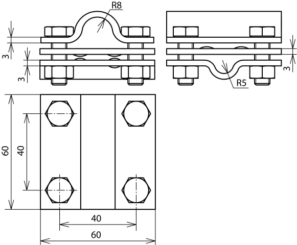 Unidad transversal Dehn de acero inoxidable para Rd 8-10/16mm Rd 16/Fl 30mm - 319219