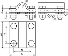 Unidad transversal Dehn de acero inoxidable para Rd 8-10/16mm Rd 16/Fl 30mm - 319219