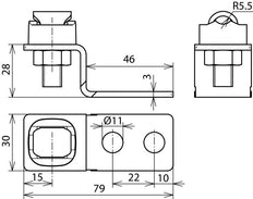 Pieza final en forma de Z con 3 orificios y 1 conector KS - 363010
