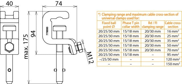 Pinza universal Dehn UK 30 SQ para conductores de 25/30 mm - 773330
