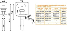 Pinza universal Dehn UK 30 SQ para conductores de 25/30 mm - 773330