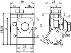 Abrazadera para canalón de aluminio Dehn con marco de sujeción 16-22mm - 339061