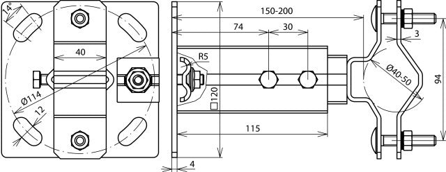 Soporte De Pared Ajustable Para Tubos D40-50mm V150-200 V2A - 105344