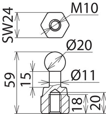 Punta esférica fija Dehn recta M10 20mm rosca hembra - 754205