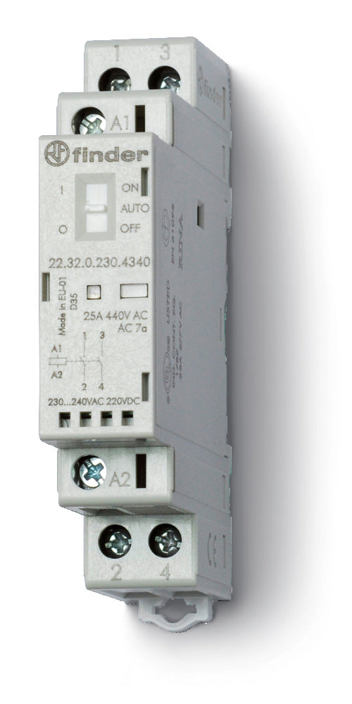 Finder 25A Doble NO Contacto Modular Con LED 12V CA/CC - 22.32.0.012.4340