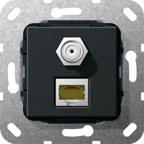 Gira RJ45 Cat6A Red Y Toma Combo SAT-F Negra - 569710