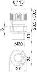 M20 IP68 Conector De Cable Métrico Con Alivio De Tensión Negro - 2022887 [10 Piezas]