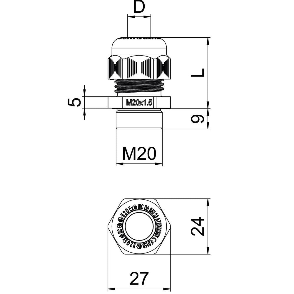 Ex-Certificado M20 Glandula De Cable De Poliamida Ip68 - 2050323 [5 Piezas]