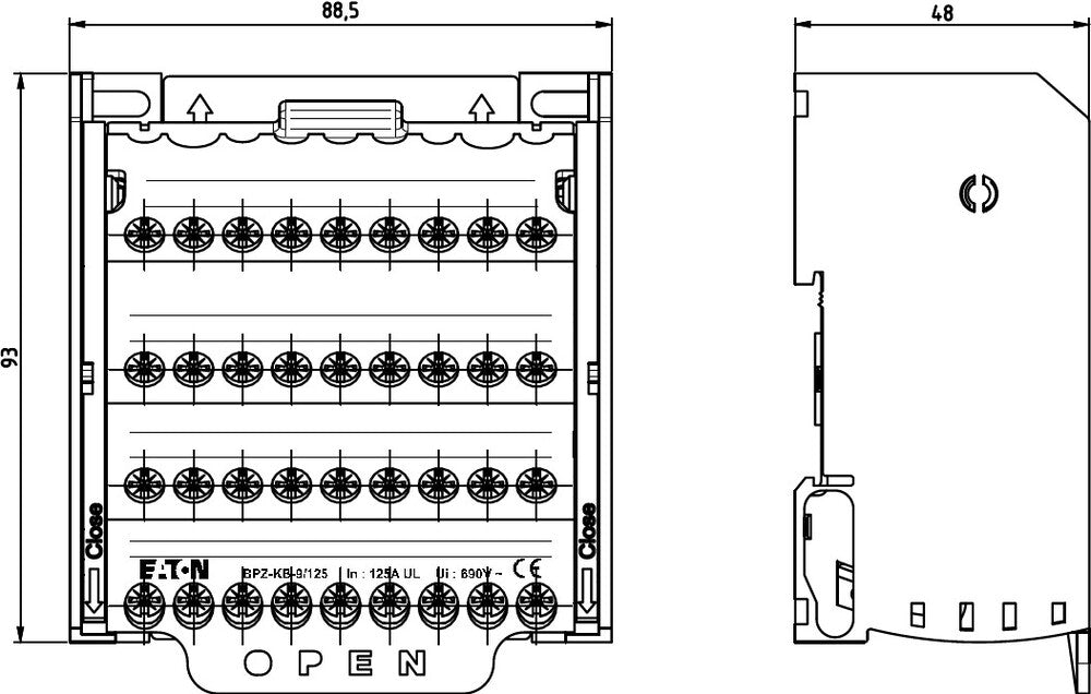 Eaton Bloque De Terminales De 4 Polos 125A Montaje En Riel DIN - 102718