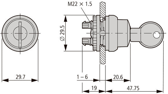 Eaton M22 Interruptor De Llave De 3 Posiciones Con Cerradura MS2 - 111773