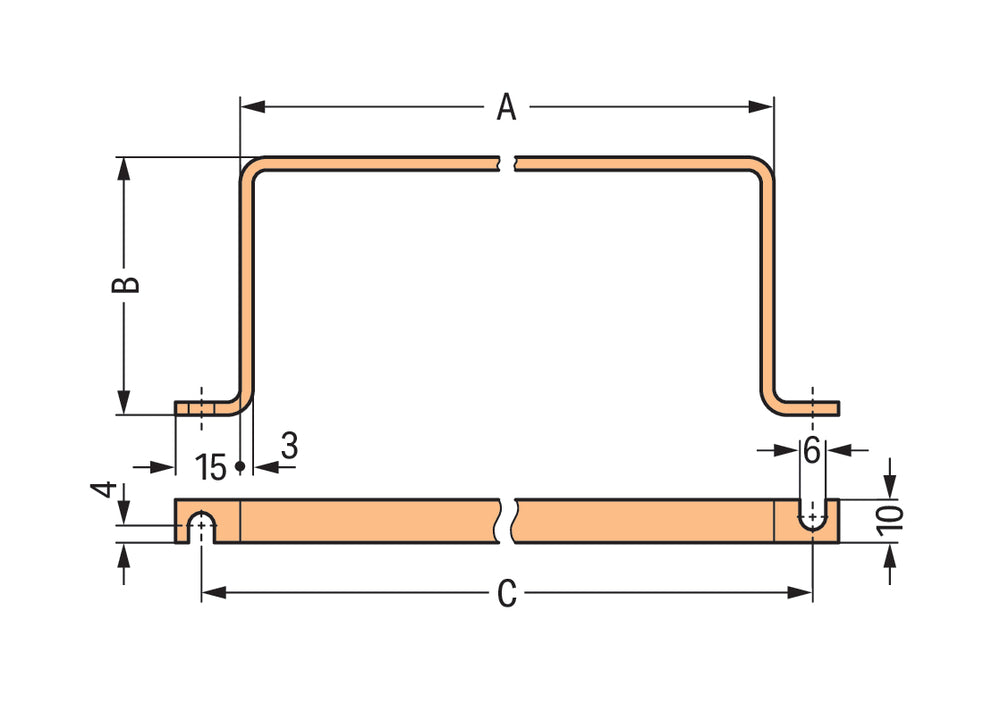 Barra De Bus De Cobre En Forma De U WAGO 10x3mm Para 5 Módulos IO - 790-190 [25 Piezas]