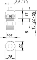 IP68 PG11 Pasacables Con Alivio De Tensión - 2024195 [5 Piezas]