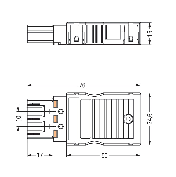 Conector De Cortocircuito WAGO De 3 Polos Con Carcasa De Alivio De Tensión - 770-113/147-000