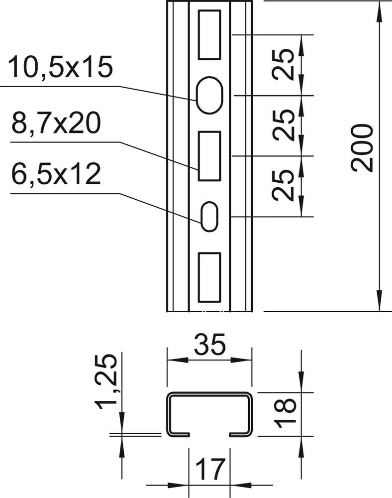 Riel En C Perforado 200x35x18mm Acero - 1104268 [2 Piezas]