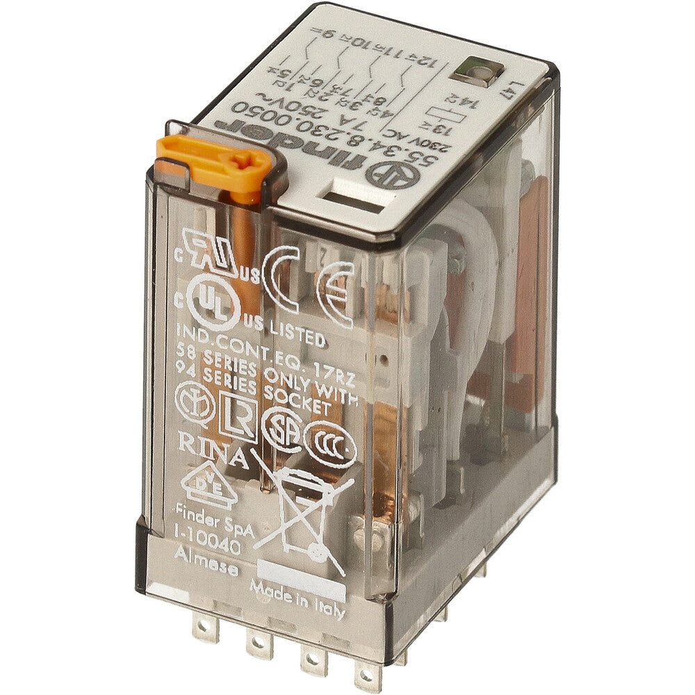 Finder 4CO Mini Relé Industrial 7A 230V AC Con Prueba LED - 55.34.8.230.0050