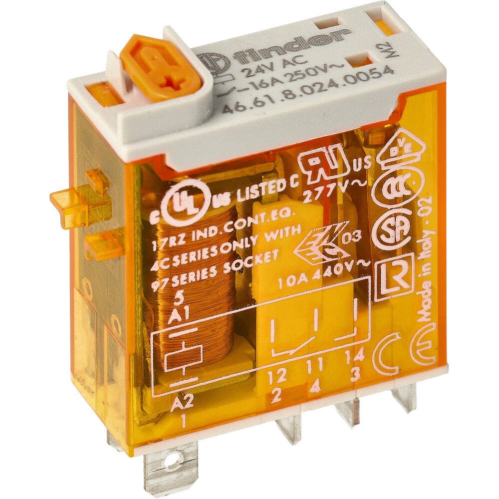 Relé Industrial Finder 16A 24VAC Con LED Y Botón De Prueba - 46.61.8.024.0054