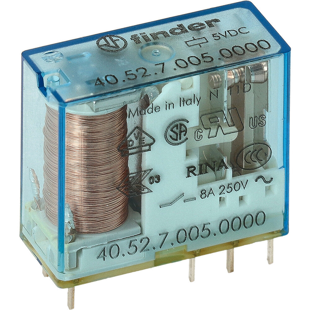 Finder 40.52 Relé PCB 5VCC 8A Doble CO Contacto - 40.52.7.005.0000