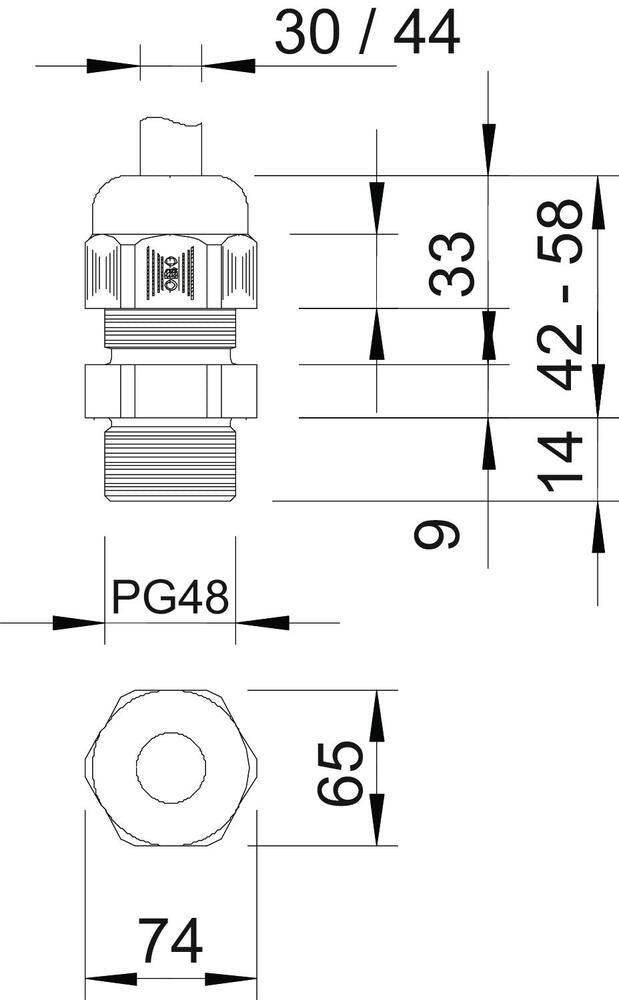 PG48 IP68 Pasacables Con Alivio De Tensión RAL 7001 - 2022702